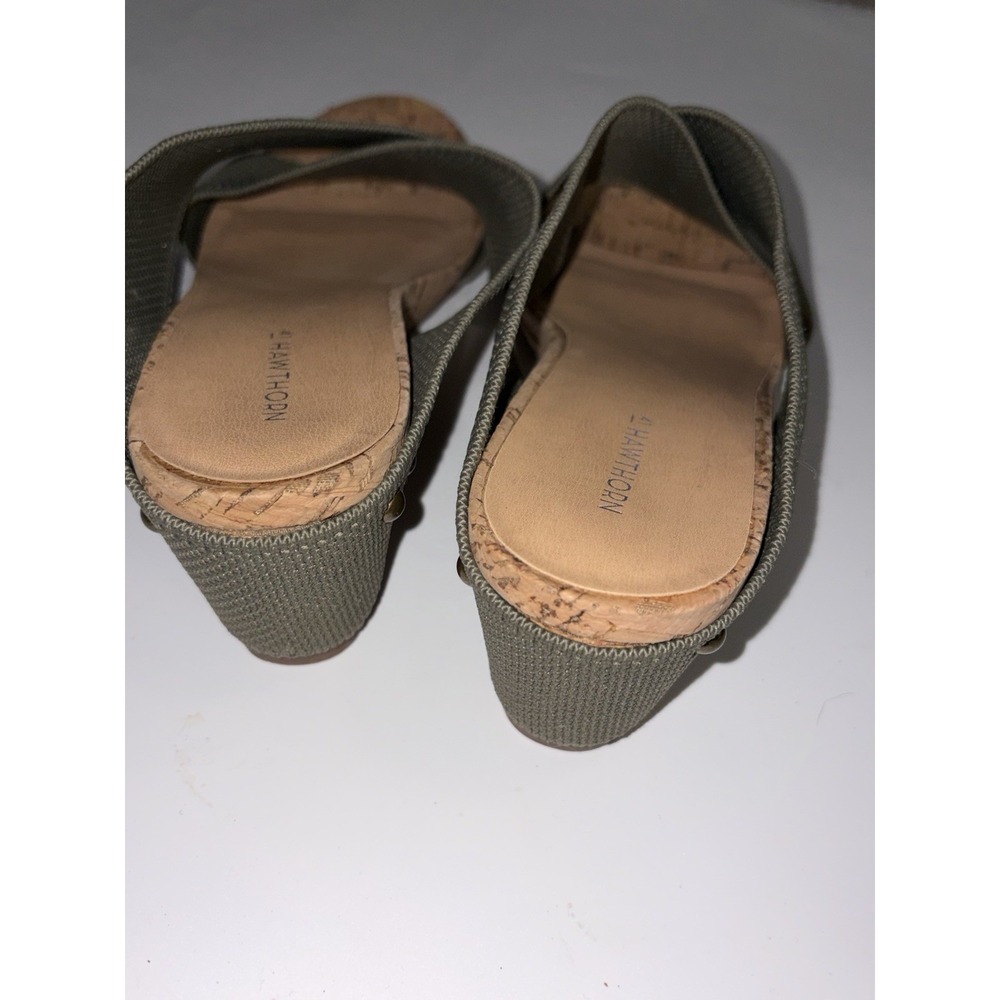 41 Hawthorn Joyce Olive Green Stretch Knit Cork Wedge Sandals Mule Slide Size 10 - Picture 3 of 6